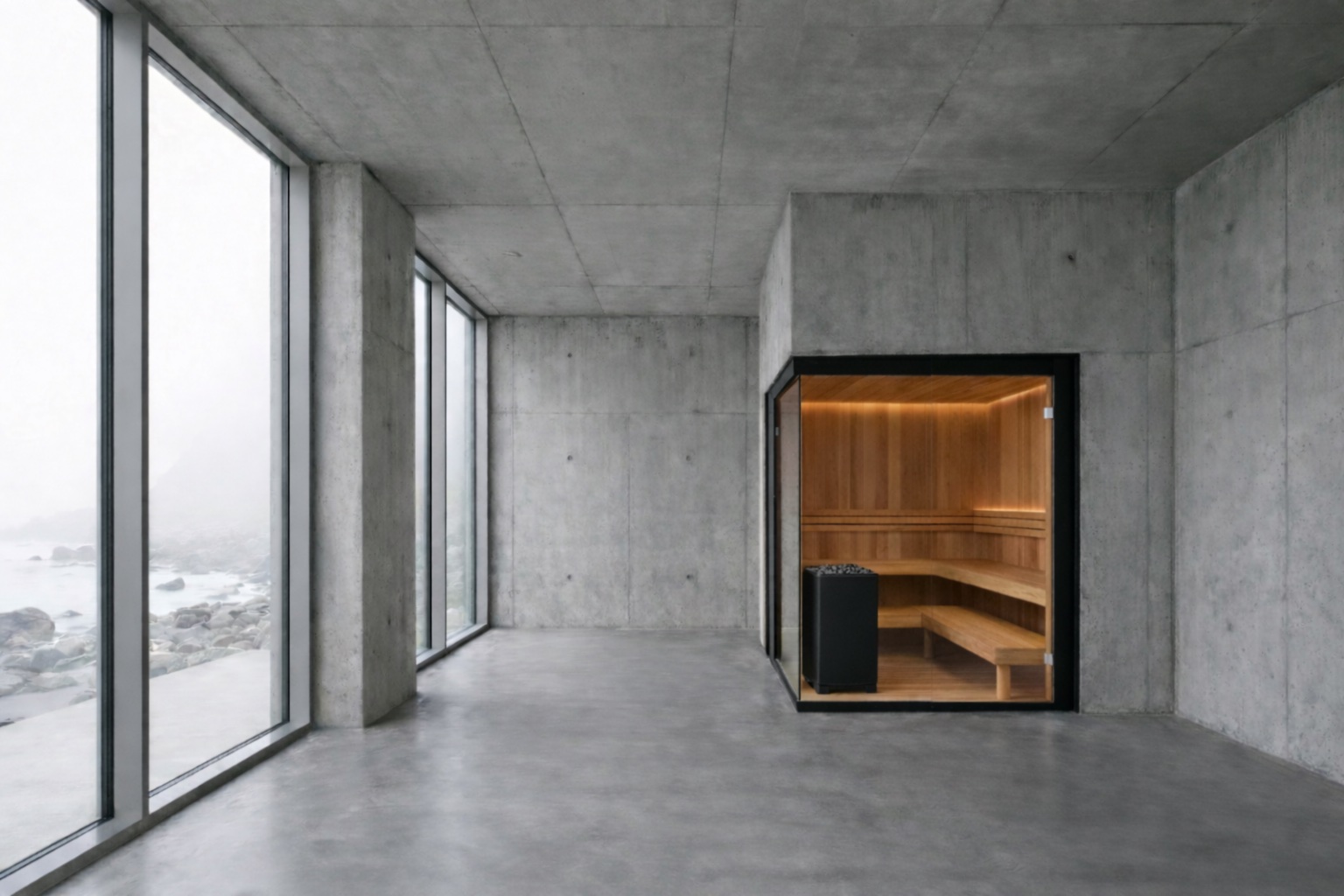 LYN indoor sauna in concrete space